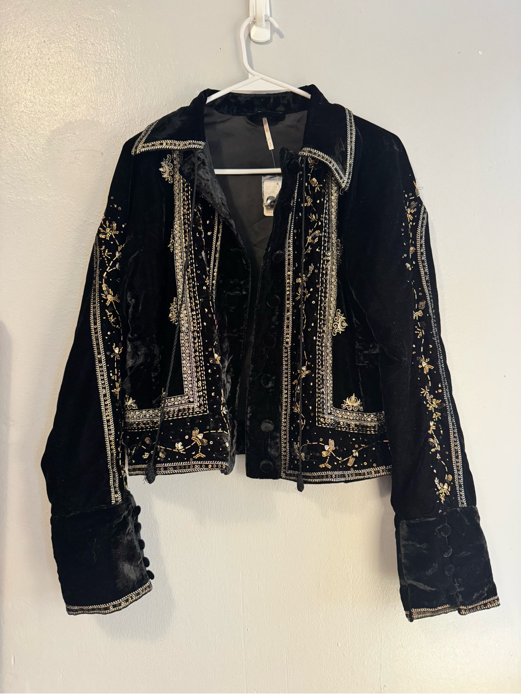 Brand New Embroidered Black Velvet Free People Women's Jacket